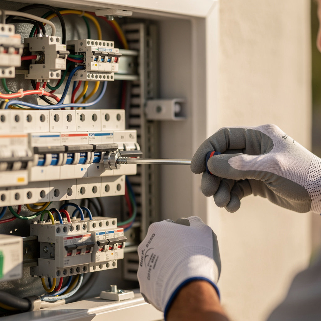J & I Electric professional installing an EV charging station for a Santa Barbara homeowner