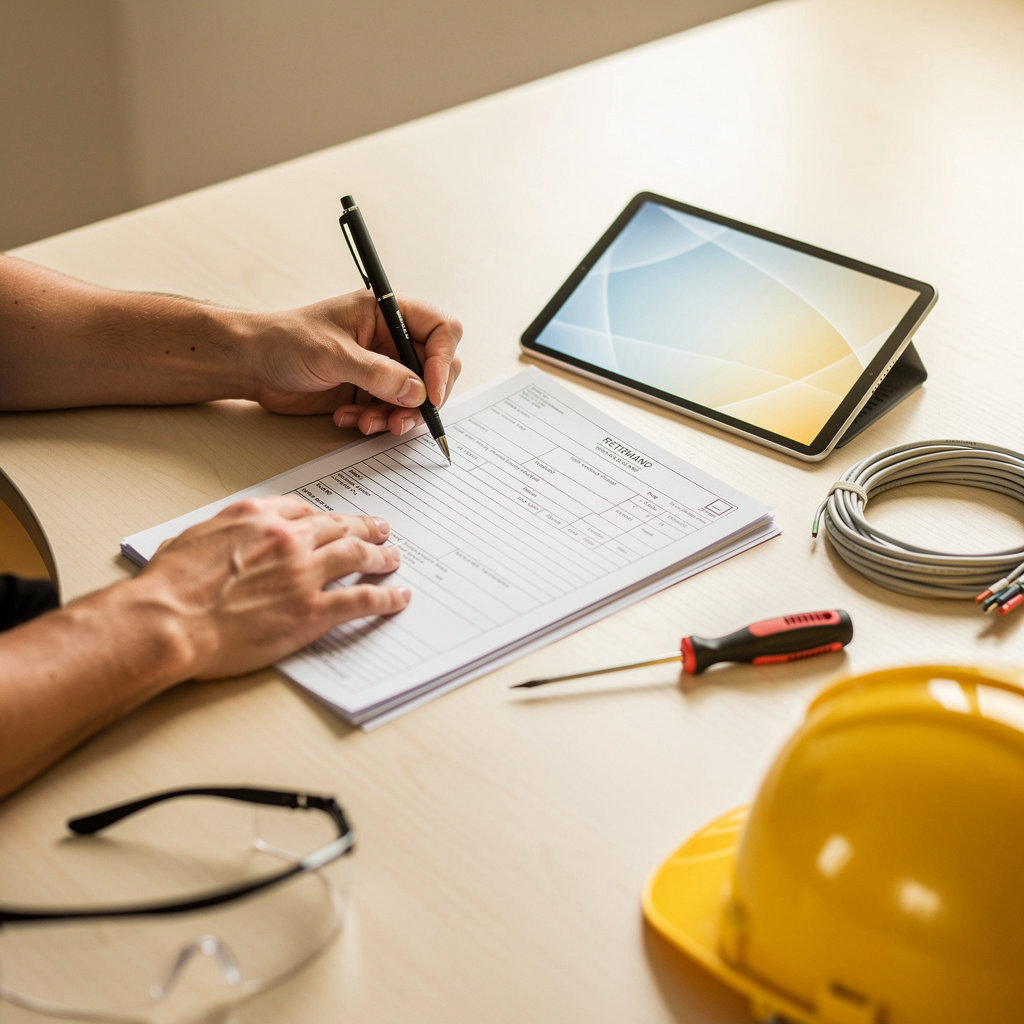 J & I Electric expert reviewing electrical permits and blueprints for Santa Barbara projects